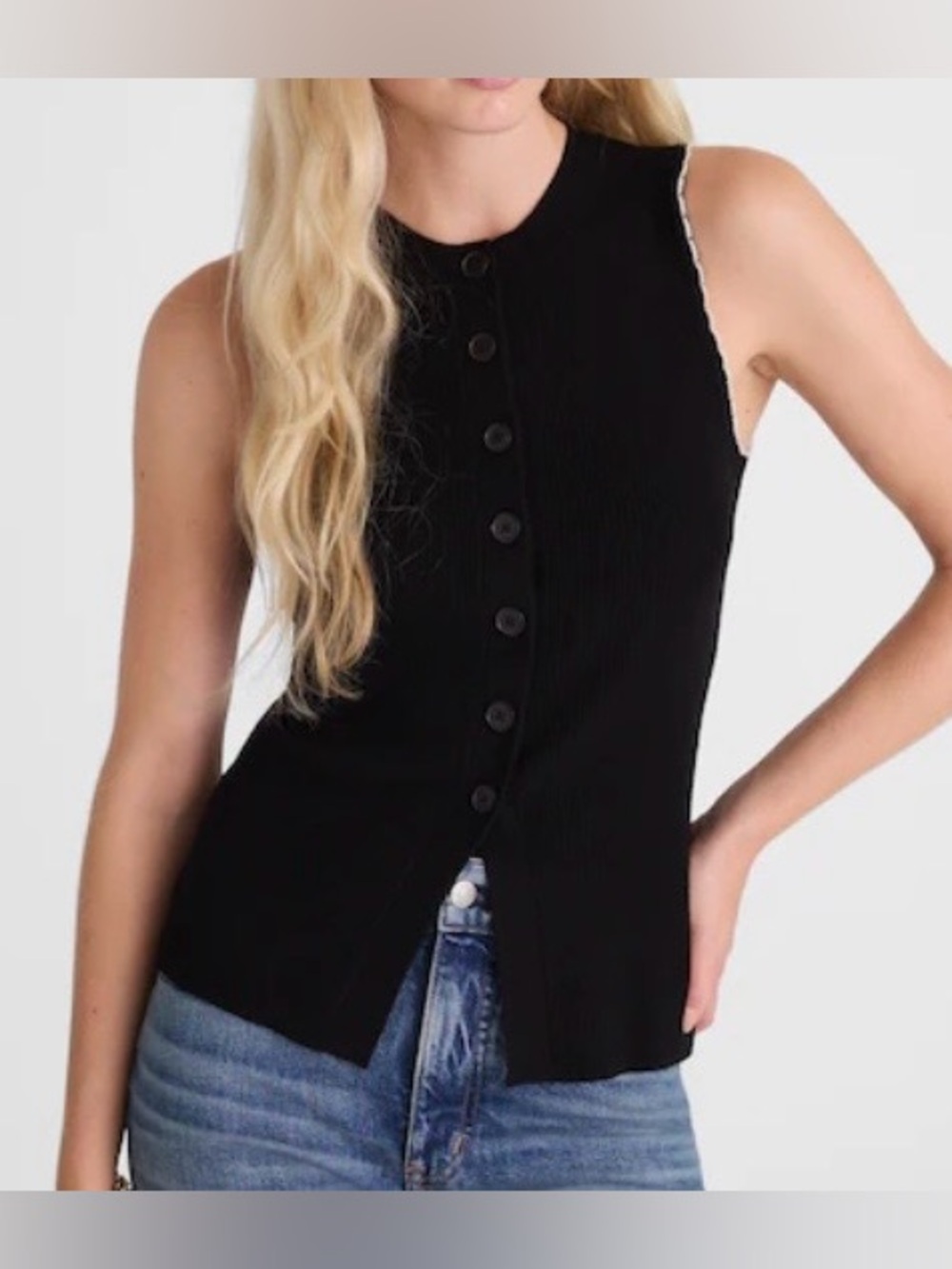 Madewell Black Ribbed Button-Front Tank size M